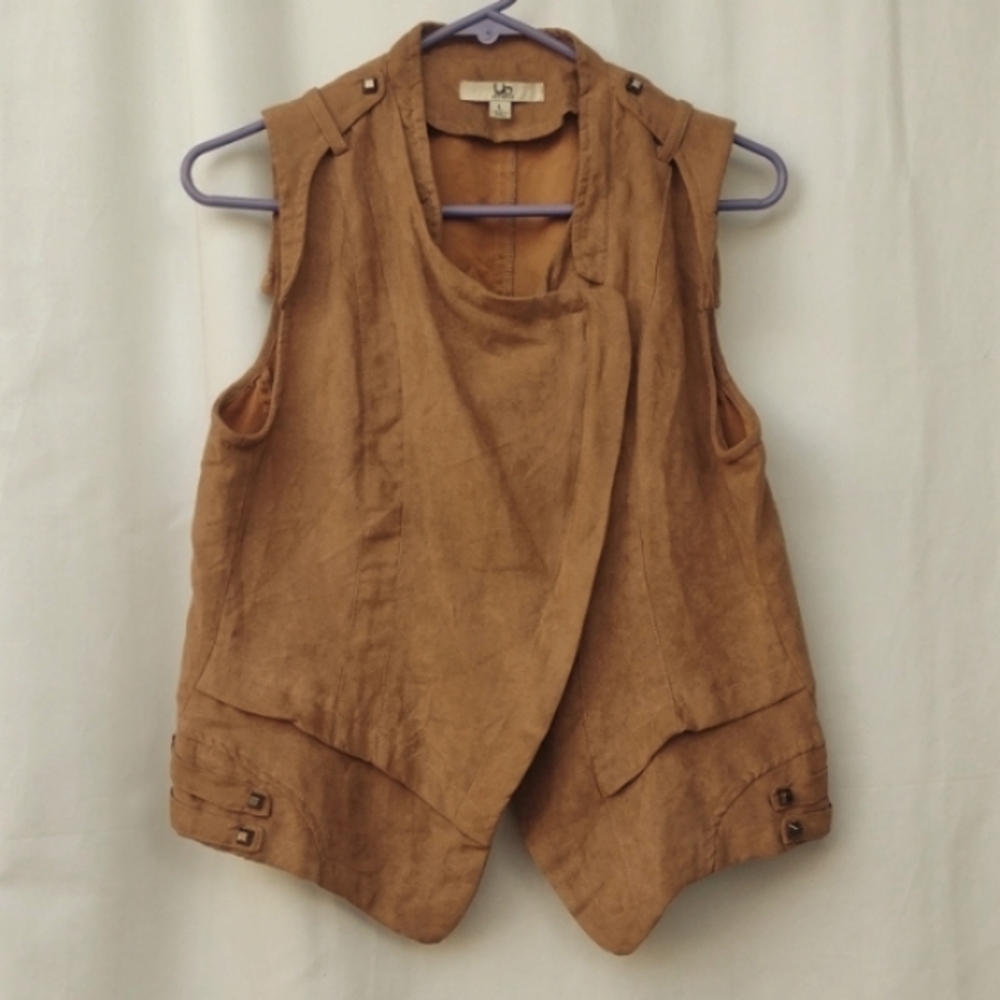YA Los Angeles Tan Faux Suede Asymmetrical Vest Youth Large Unique Steampunk